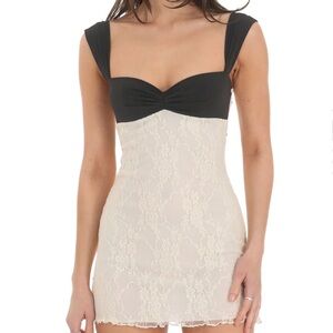 Lucy in the Sky Two Toned Lace Dress in Black and Cream